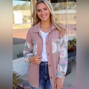 NEW Mauve Pink Aztec Print Corduroy Look Shirt Jacket Shacket